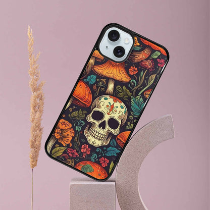 iPhone 15 Plus Case — Mushrooms And Skulls, Personalized Phone Case