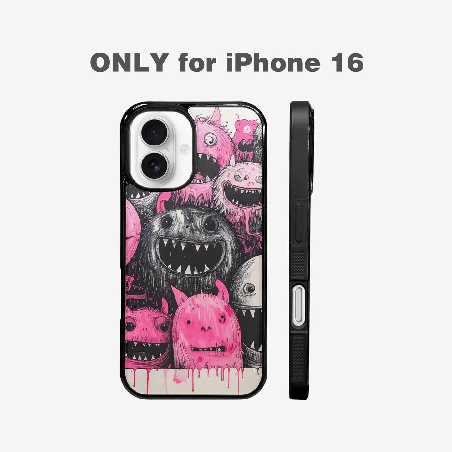 iPhone 16 Case — Monsters General Black Pink Ink Cartoon, Custom Made Phone Cover