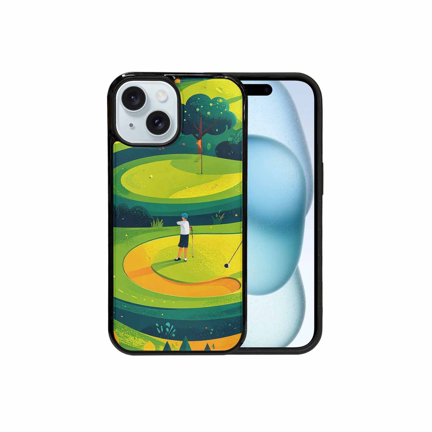 iPhone 15 Case — Golf Cartoon Art Pattern, Custom Printed Phone Case
