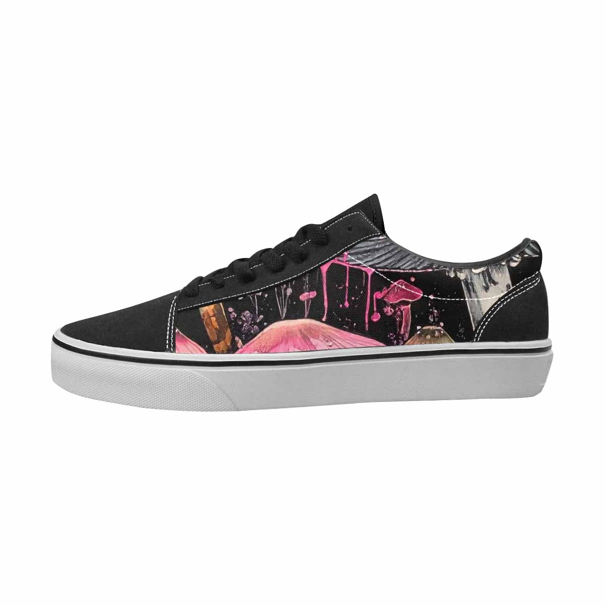 WOMEN'S Mushrooms Black & Pink Ink Canvas Boutique Cottagecore Limited Edition Sneakers