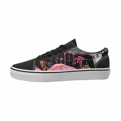 WOMEN'S Mushrooms Black & Pink Ink Canvas Boutique Cottagecore Limited Edition Sneakers