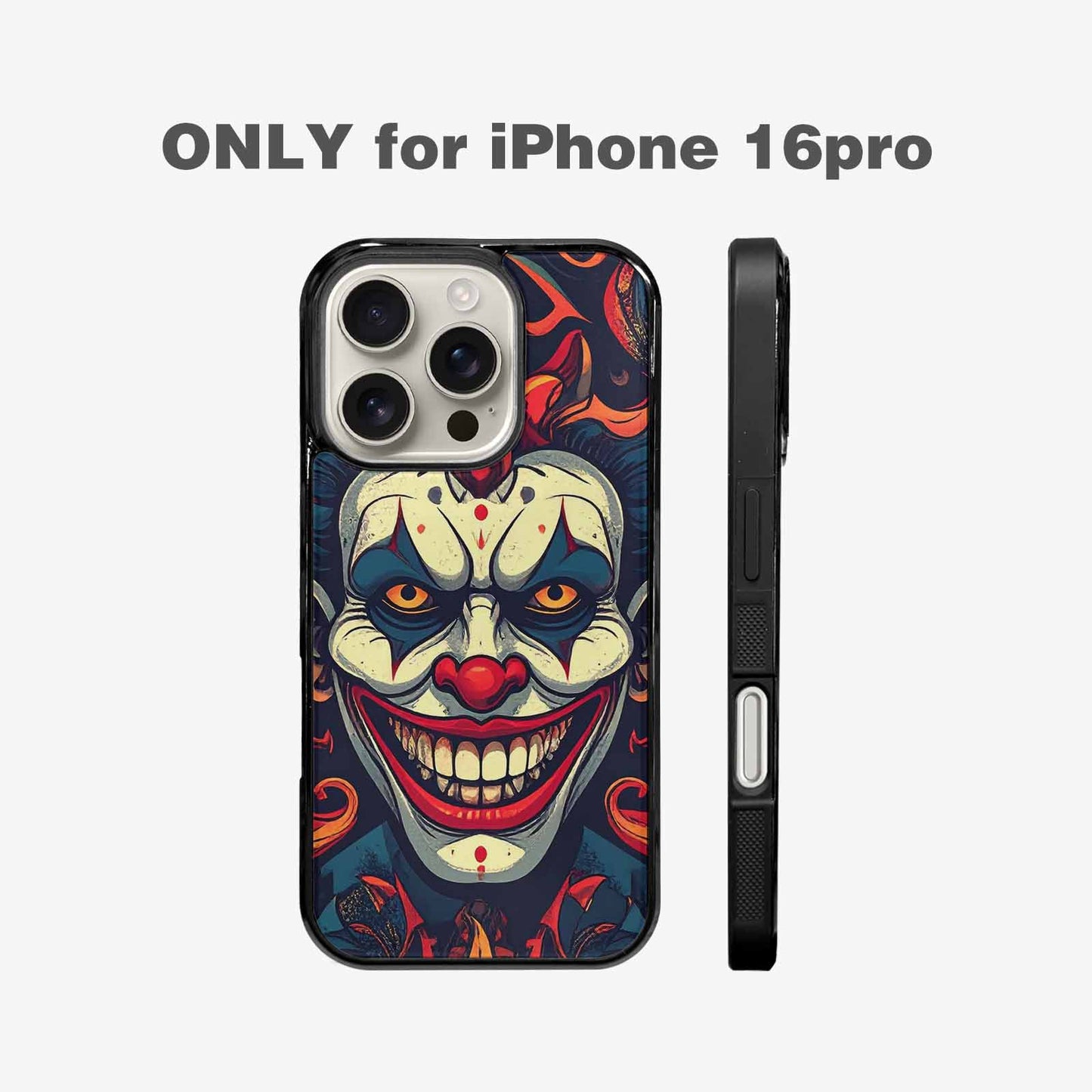 iPhone 16 Pro Case — Evil Circus Heads Faces Overlapping Patterns, Custom Printed Phone Case