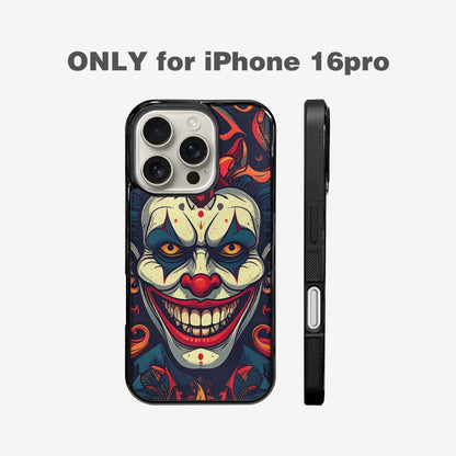 iPhone 16 Pro Case — Evil Circus Heads Faces Overlapping Patterns, Custom Printed Phone Case