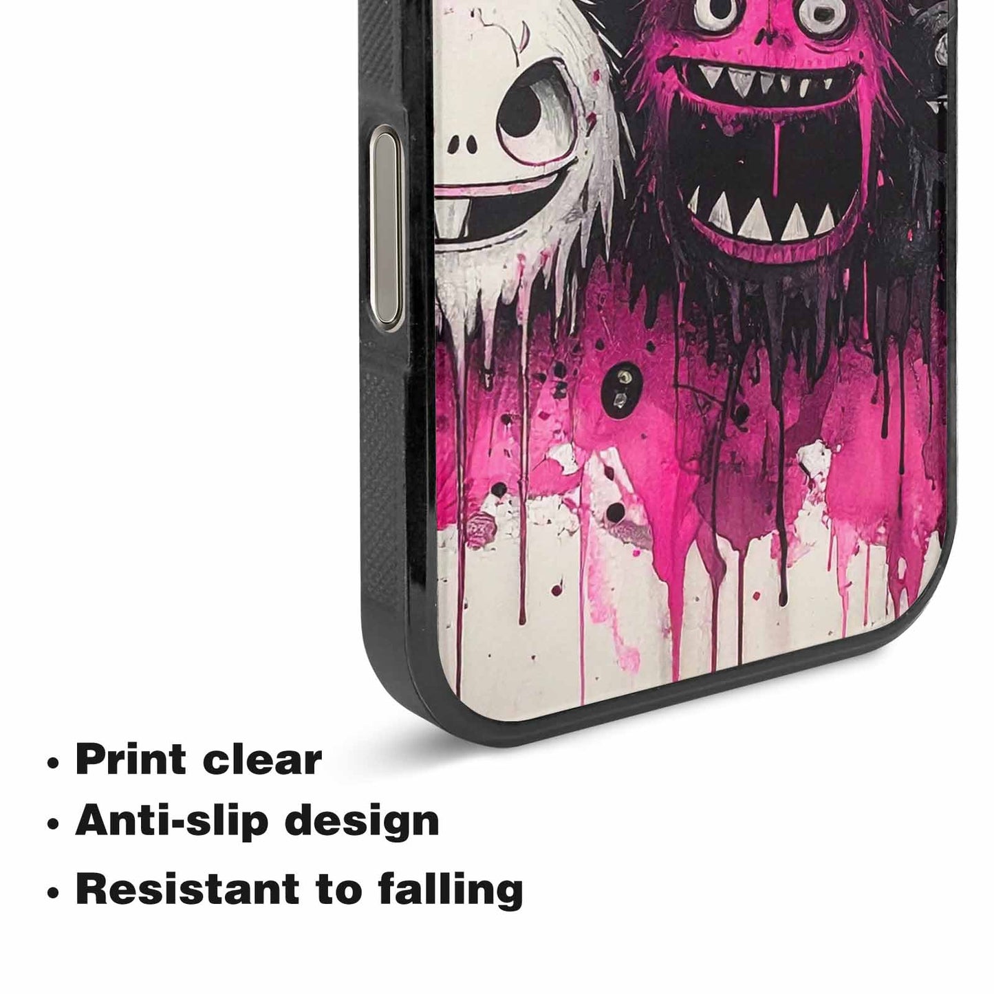 iPhone 16 Pro Case — Monsters General Black Pink Ink Cartoon, Custom Print Case Cover