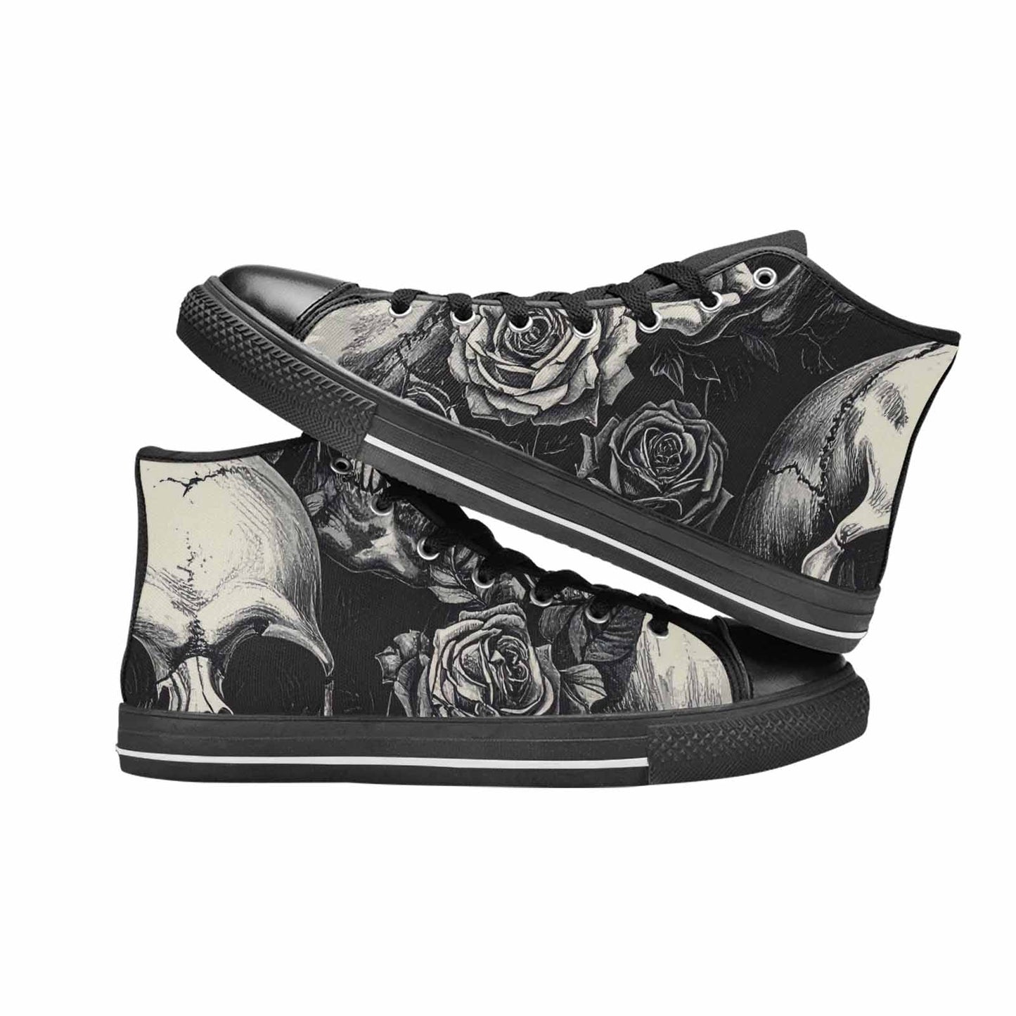 MEN'S Skulls Roses Black Ink Alt High Top Canvas Surreal Shoes