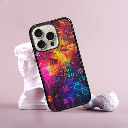 iPhone 16 Pro Case — Neon Glow Outline Icon Pattern Hundreds, Custom Phone Case