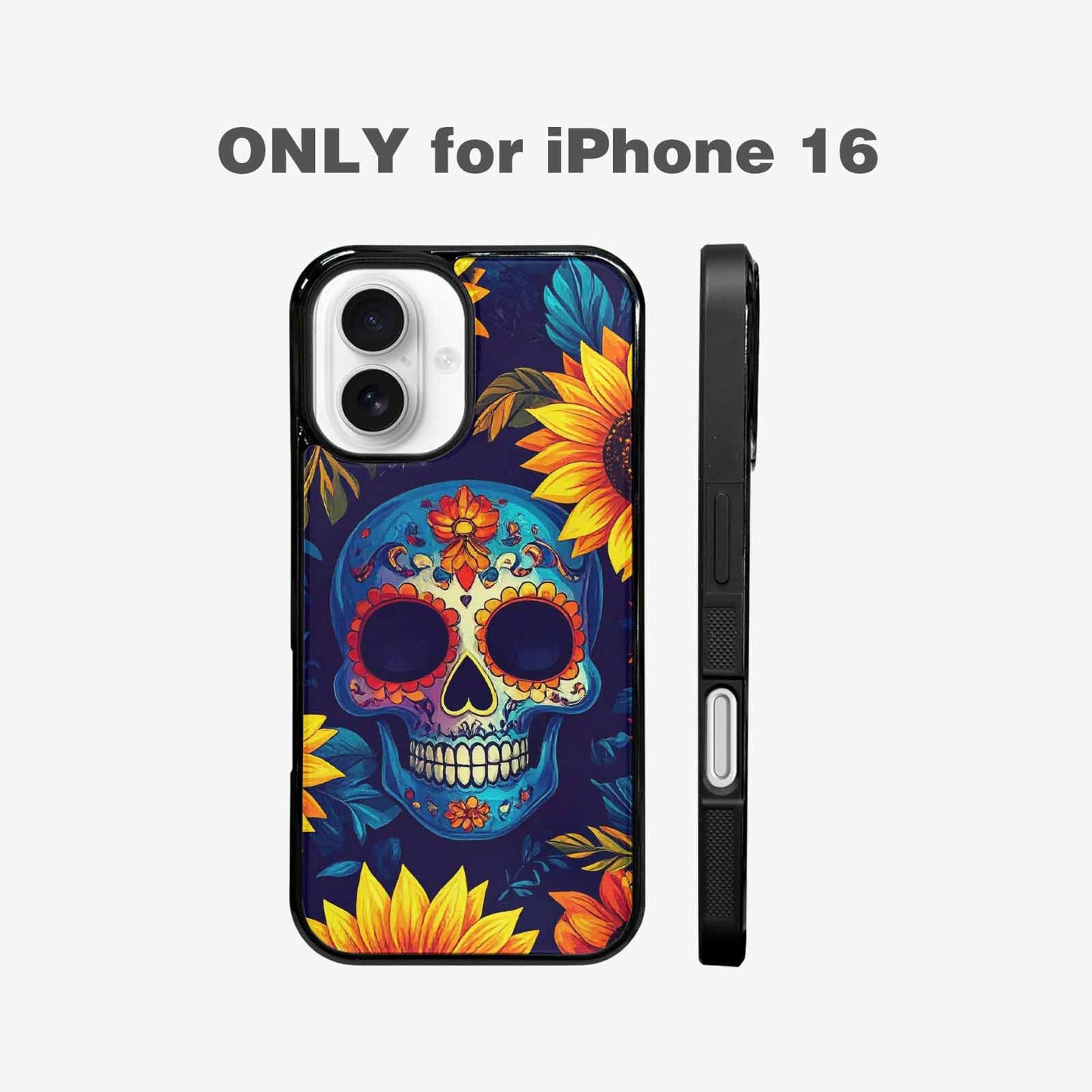 iPhone 16 Case — Sunflower Skulls Print, Personalized Phone Case