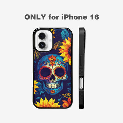 iPhone 16 Case — Sunflower Skulls Print, Personalized Phone Case