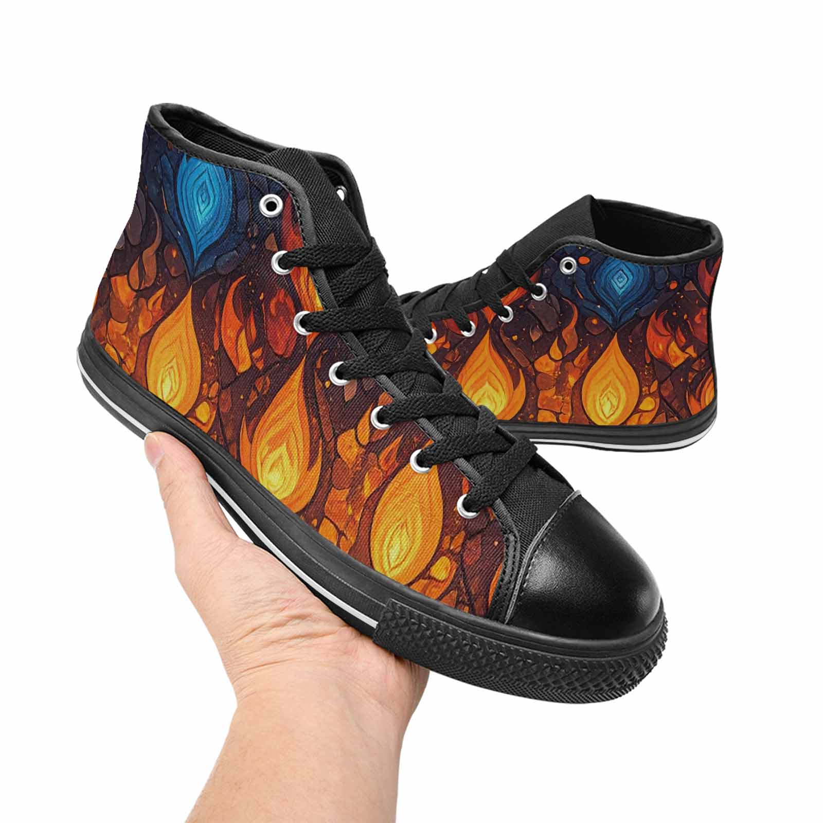 MEN'S Fire Flame High Top Canvas Dark Academia Custom Sneakers