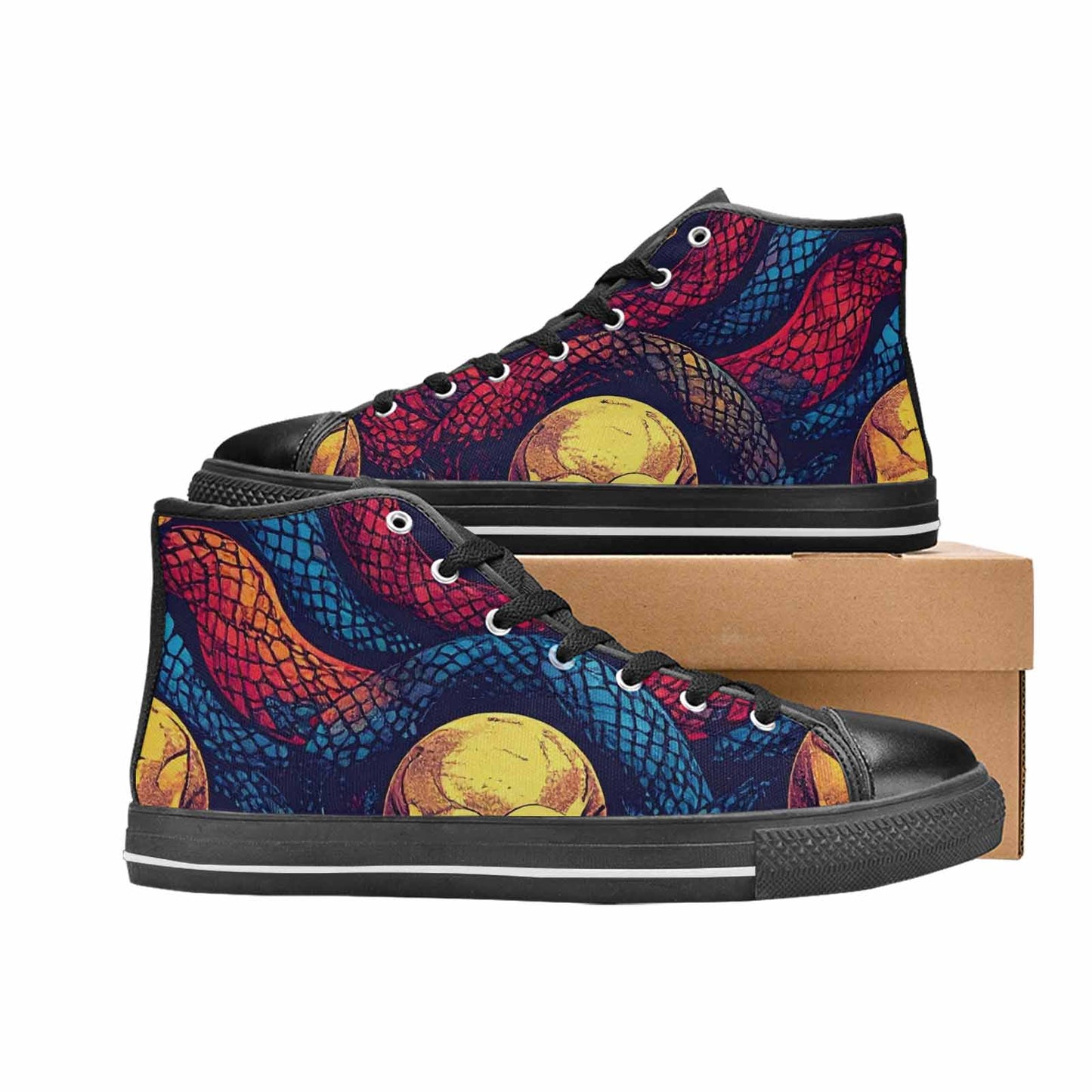 MEN'S Snake Skulls Print High Top Canvas Vivid Custom Shoes