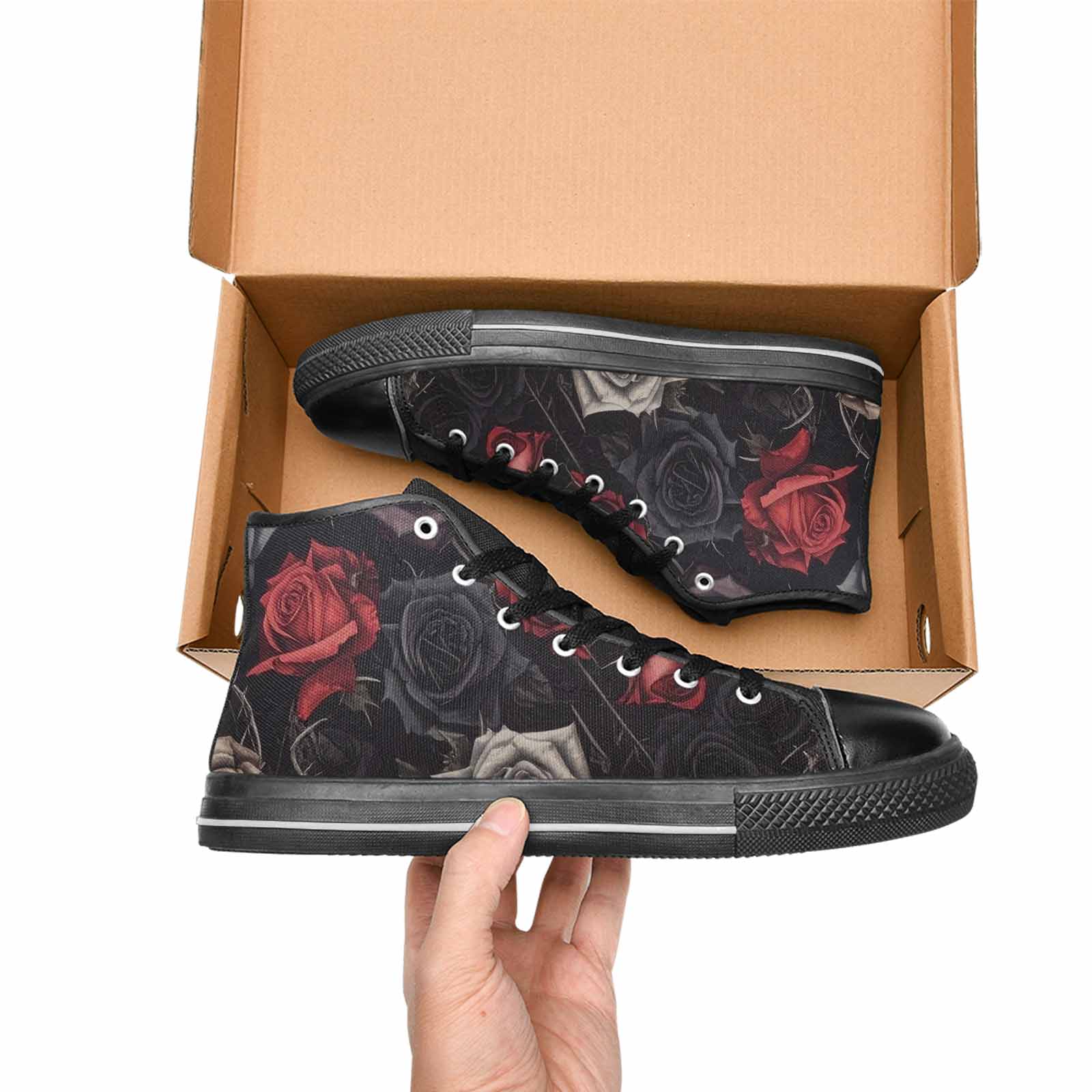 MEN'S Black Gothic Rose High Top Canvas Wallpaper Art Custom Shoes
