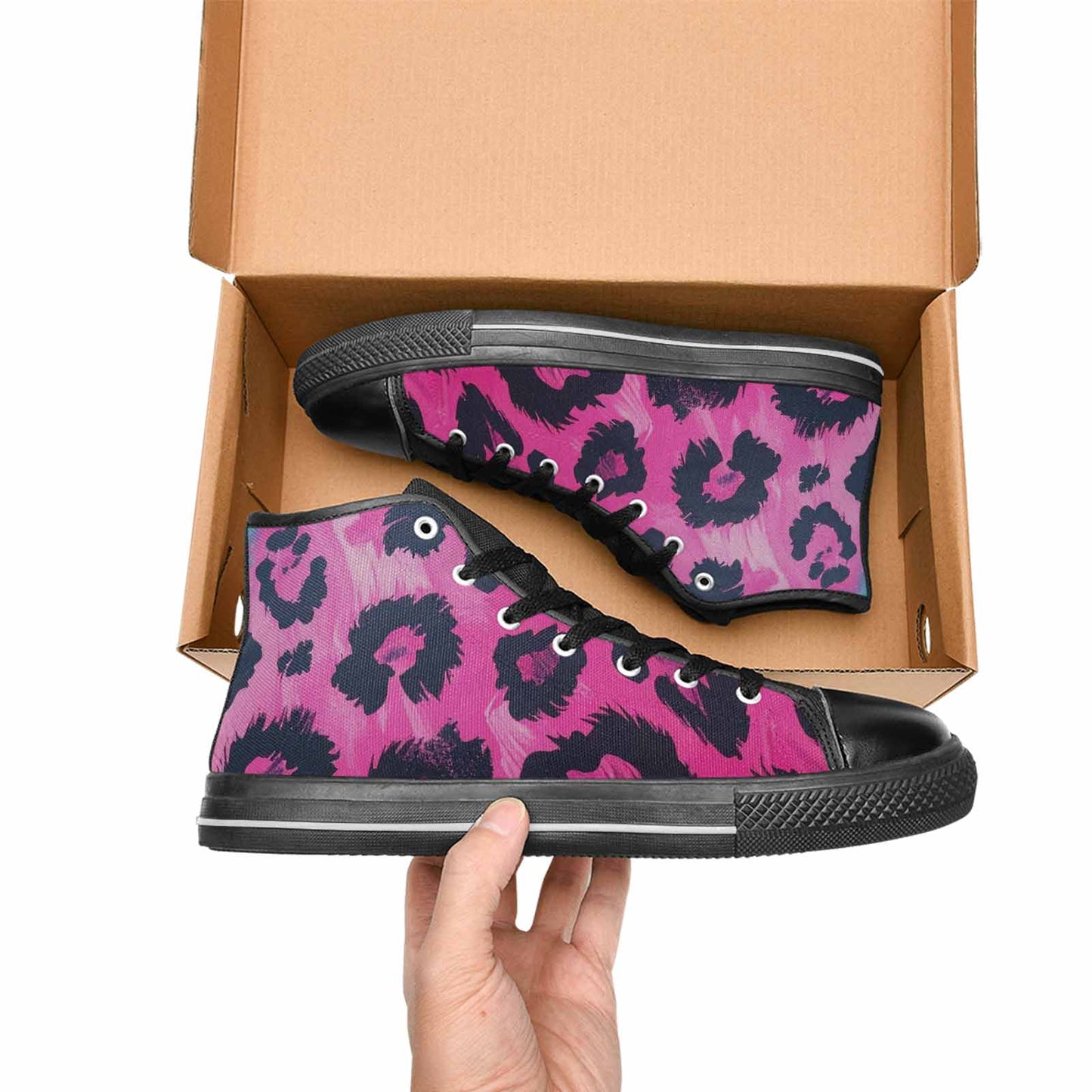 MEN'S Leopard Neon Pink Teal Airbrush High Top Canvas Y2K Custom Sneakers