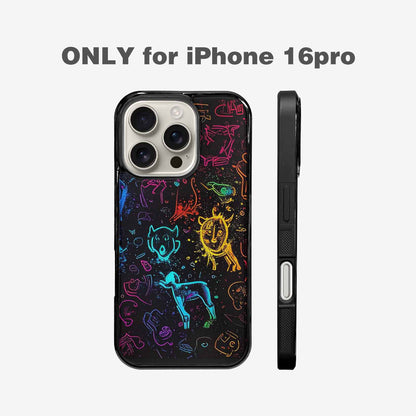 iPhone 16 Pro Case — Neon Glow Outline Icon Pattern Hundreds, Custom Phone Case