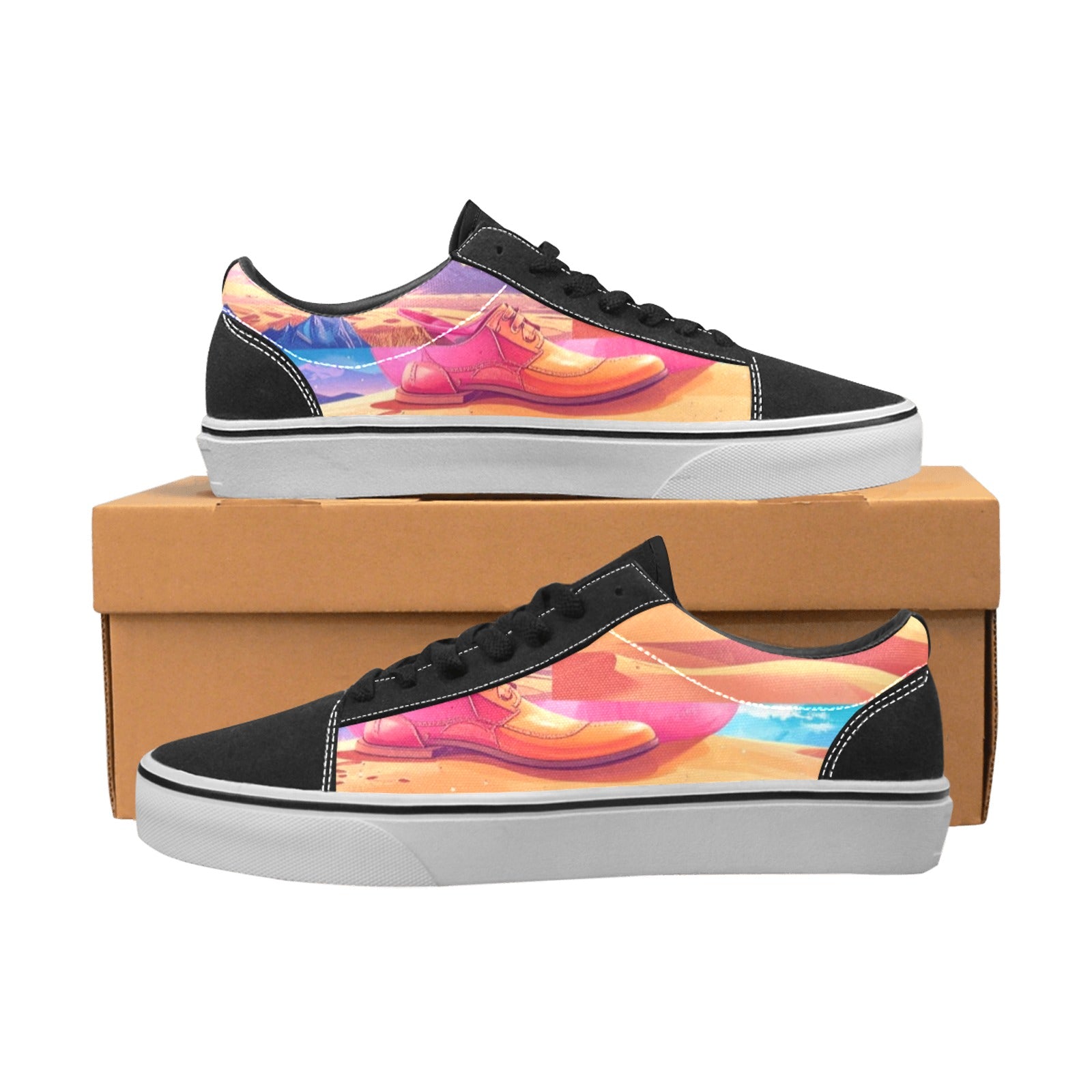 WOMEN'S Surrealist Dreamscape Pattern, Melting Low Top Skateboarding Dreamcore Shoes