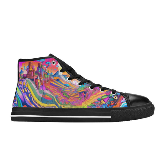 WOMEN'S Trippy World Art 3 High Top Canvas Neon Fantasy Custom Sneakers