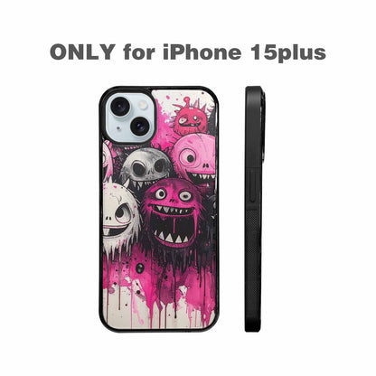 iPhone 15 Plus Case — Monsters General Black Pink Ink Cartoon, Unique Phone Case Design