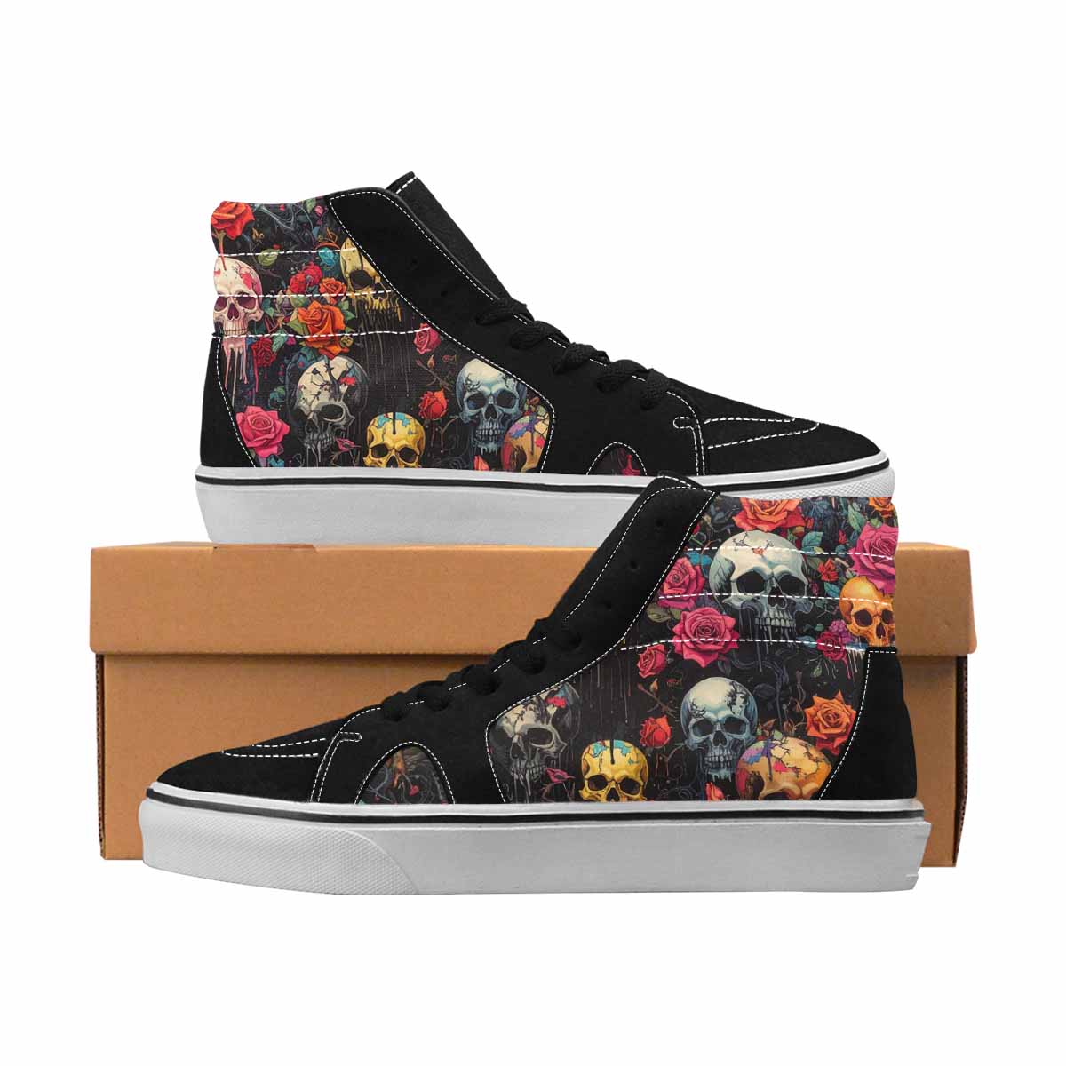 MEN'S Skulls High Top Canvas Unique Print Wallpaper Art Limited Edition Sneakers