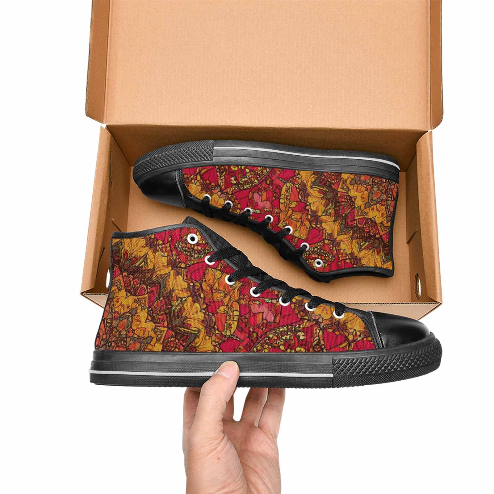 MEN'S Mandala Lions High Top Canvas Grunge Custom Sneakers