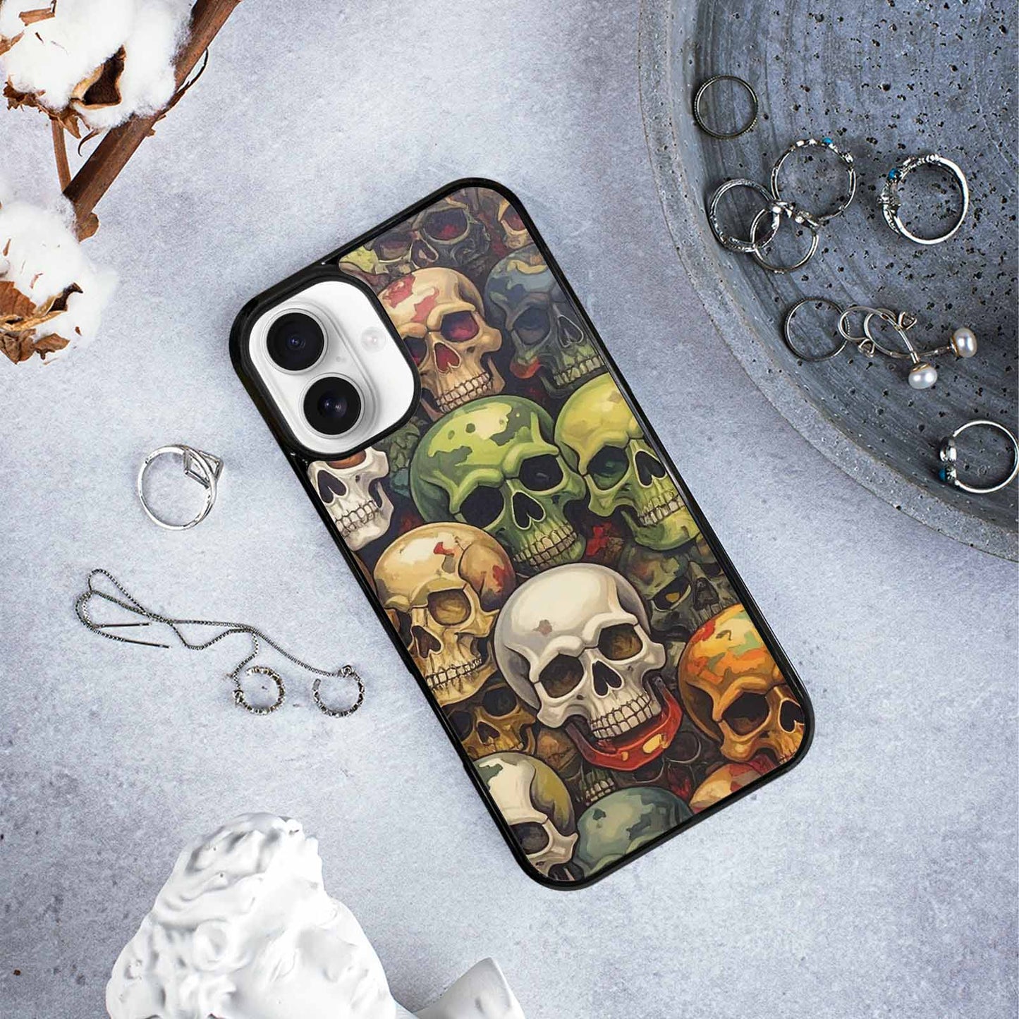 iPhone 16 Plus Case — Skulls Pattern Hundreds Of Sma, Custom Art Phone Cover