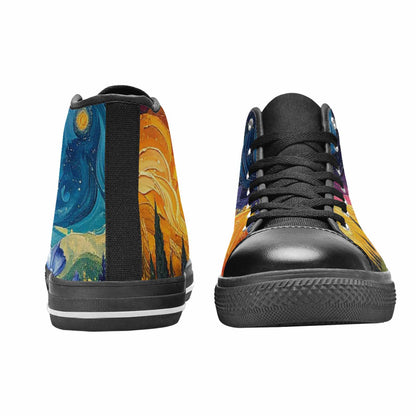WOMEN'S Van Gogh-Style Swirl High Top Canvas Dark Academia Sneakers