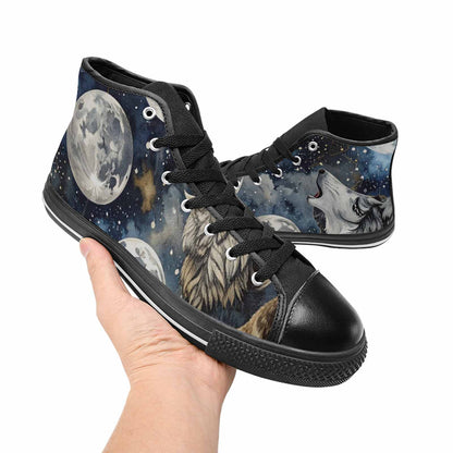 WOMEN'S Wolf Silhouette Moon High Top Canvas Dreamcore Custom Sneakers