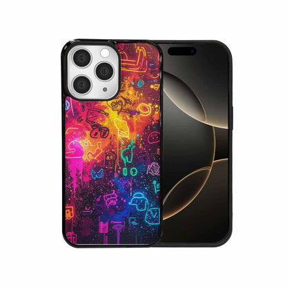 iPhone 15 Pro Max Case — Neon Glow Outline Icon Pattern Hundreds, Original Design Phone Case