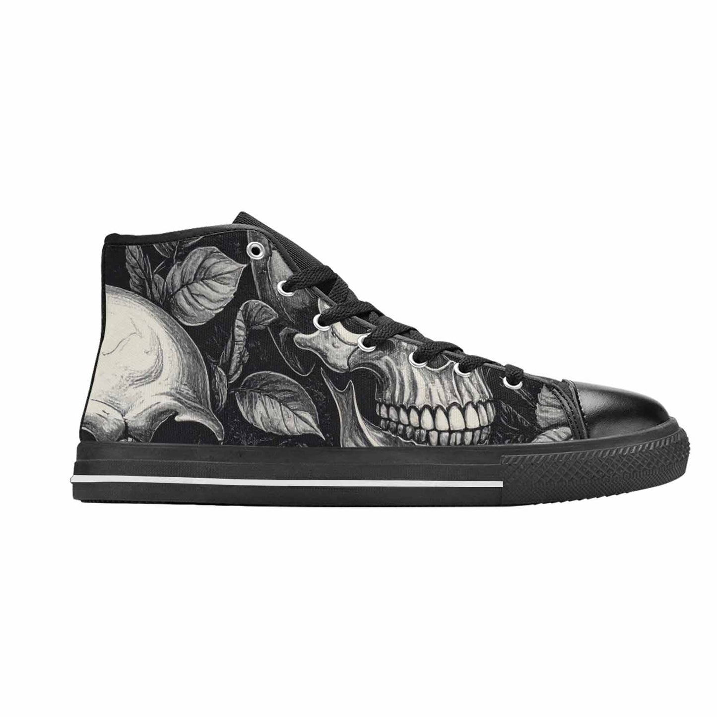 WOMEN'S Skulls Roses Black Ink High Top Canvas Vibrant Chaos Custom Sneakers