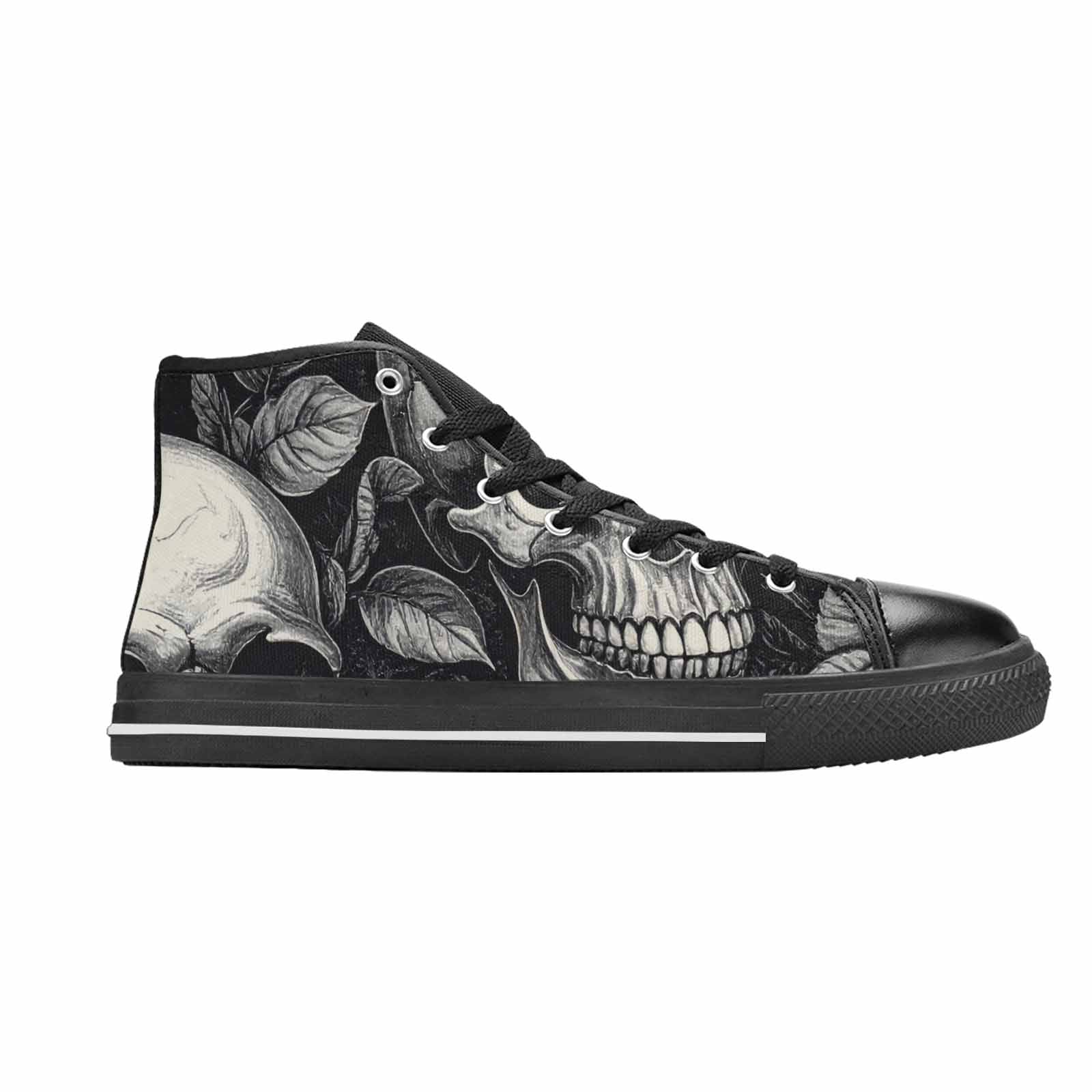 WOMEN'S Skulls Roses Black Ink High Top Canvas Vibrant Chaos Custom Sneakers