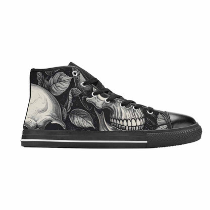 WOMEN'S Skulls Roses Black Ink High Top Canvas Vibrant Chaos Custom Sneakers