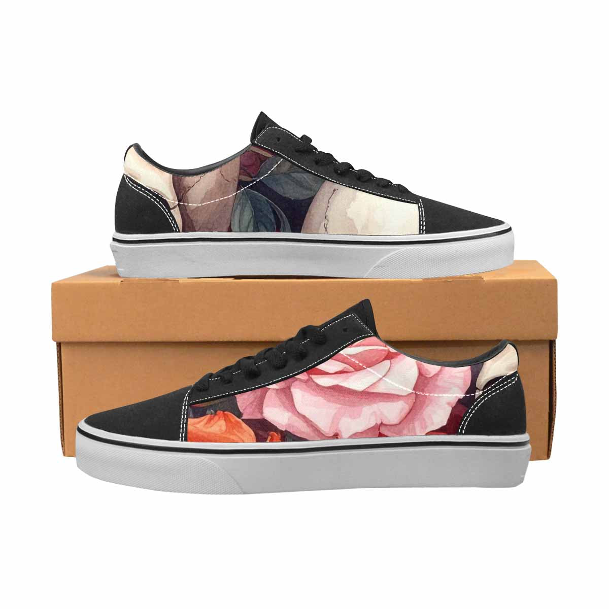 WOMEN'S Skulls Roses Soft Airbrush Canvas Lace-Up Dreamcore Shoes