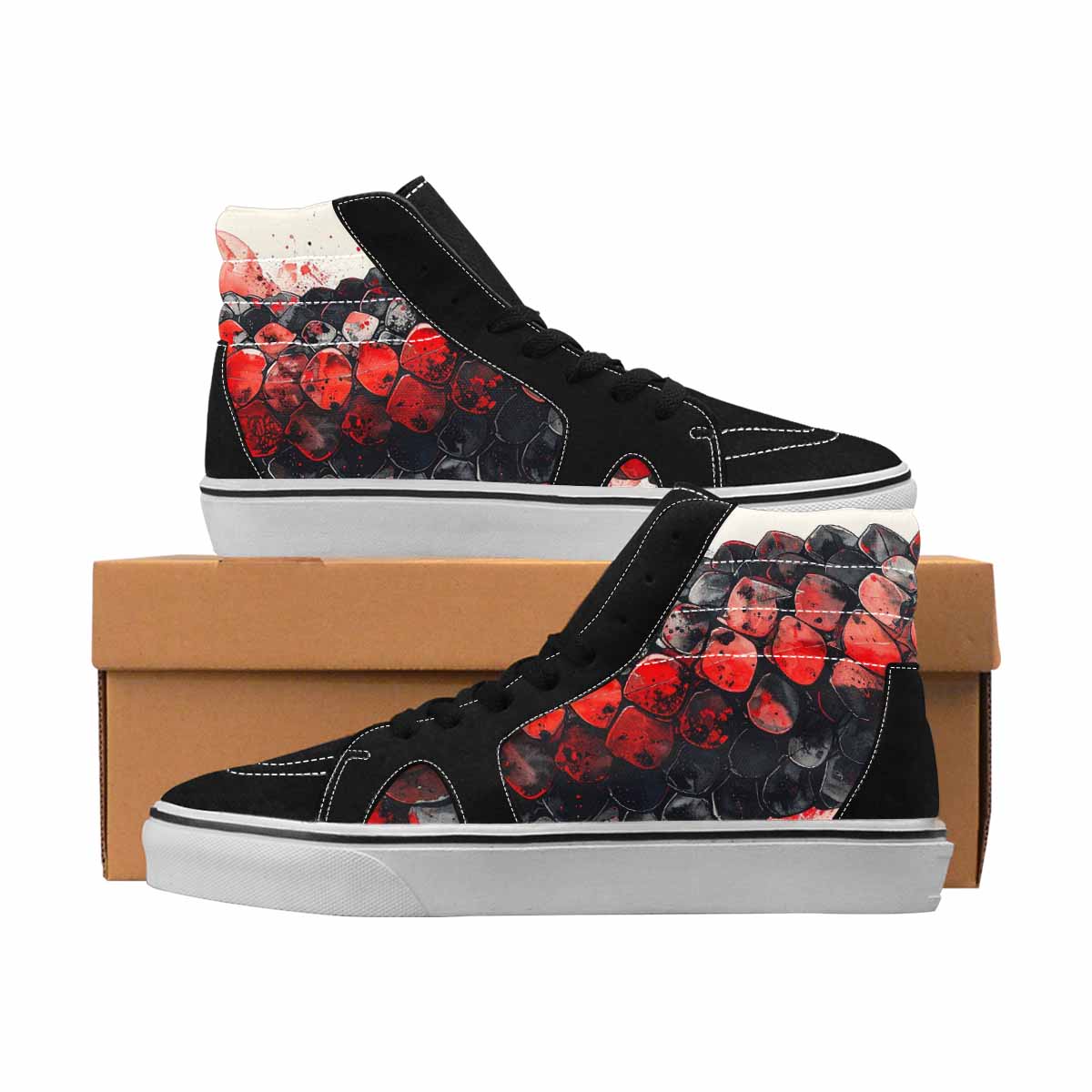 MEN'S Reptile Black & Red Ink High Top Canvas Boutique Y2K Custom Print Sneakers