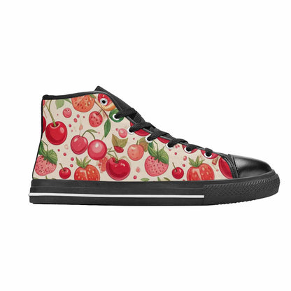 WOMEN'S Cherry Fruit Print High Top Canvas Dark Academia Shoes