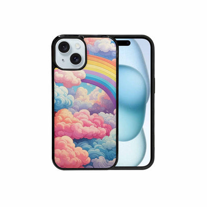 iPhone 15 Case — Cloud And Rainbow Burst Pattern Hundreds, Custom Art Phone Cover