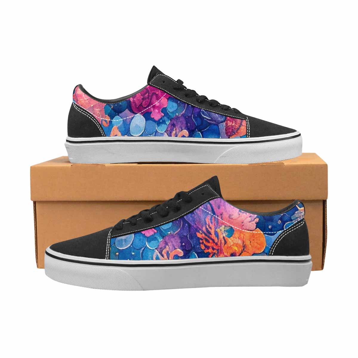 MEN'S Fish Scale Coral Canvas Lace-Up Dark Academia Custom Sneakers