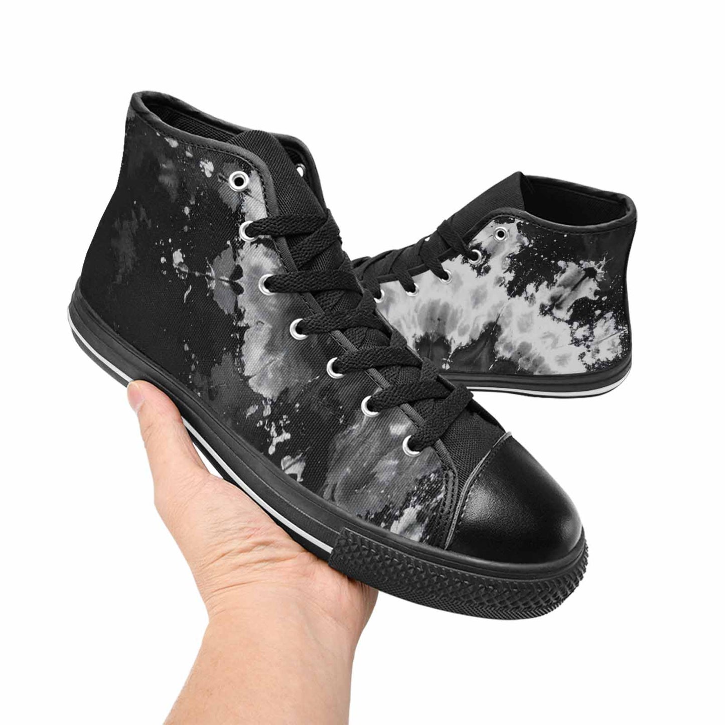 MEN'S Tie Dye Acid Wash Black White High Top Canvas Dark Academia Shoes