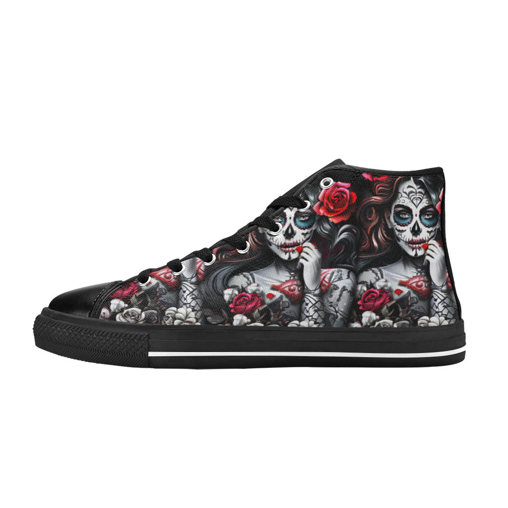 WOMEN'S Sugar Skull Woman Rose High Top Canvas Y2K Sneakers
