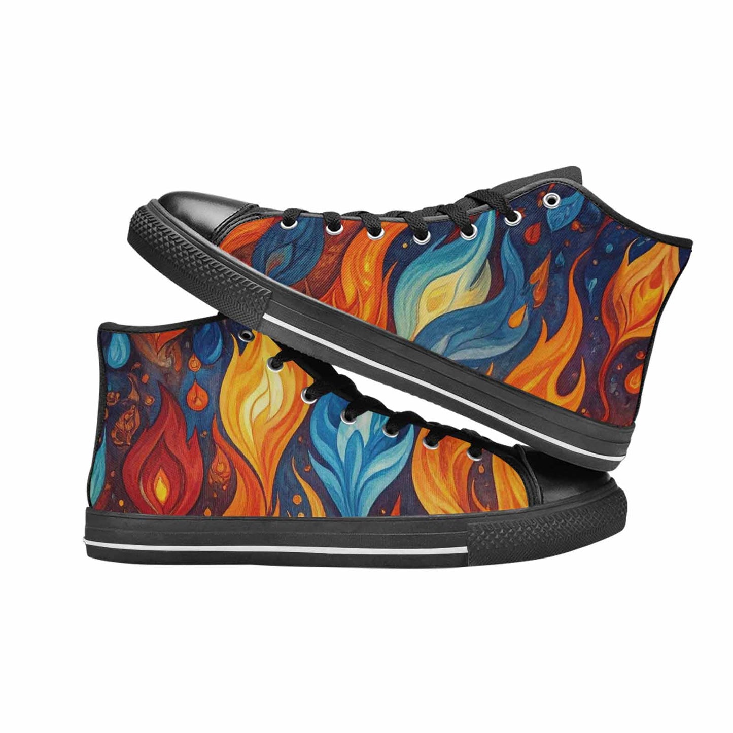 WOMEN'S Fire Flame High Top Canvas Grunge Custom Shoes