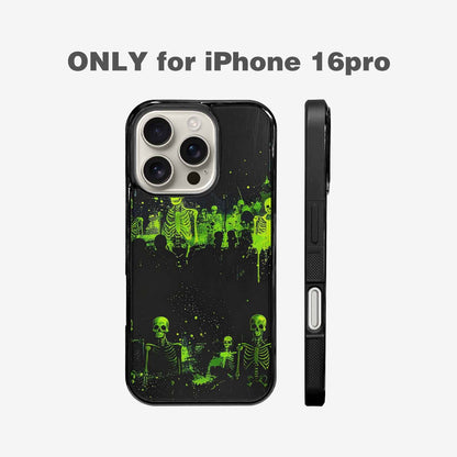 iPhone 16 Pro Case — Skeletons Neon Green Glow Skeletons Pattern, Personalized Phone Case