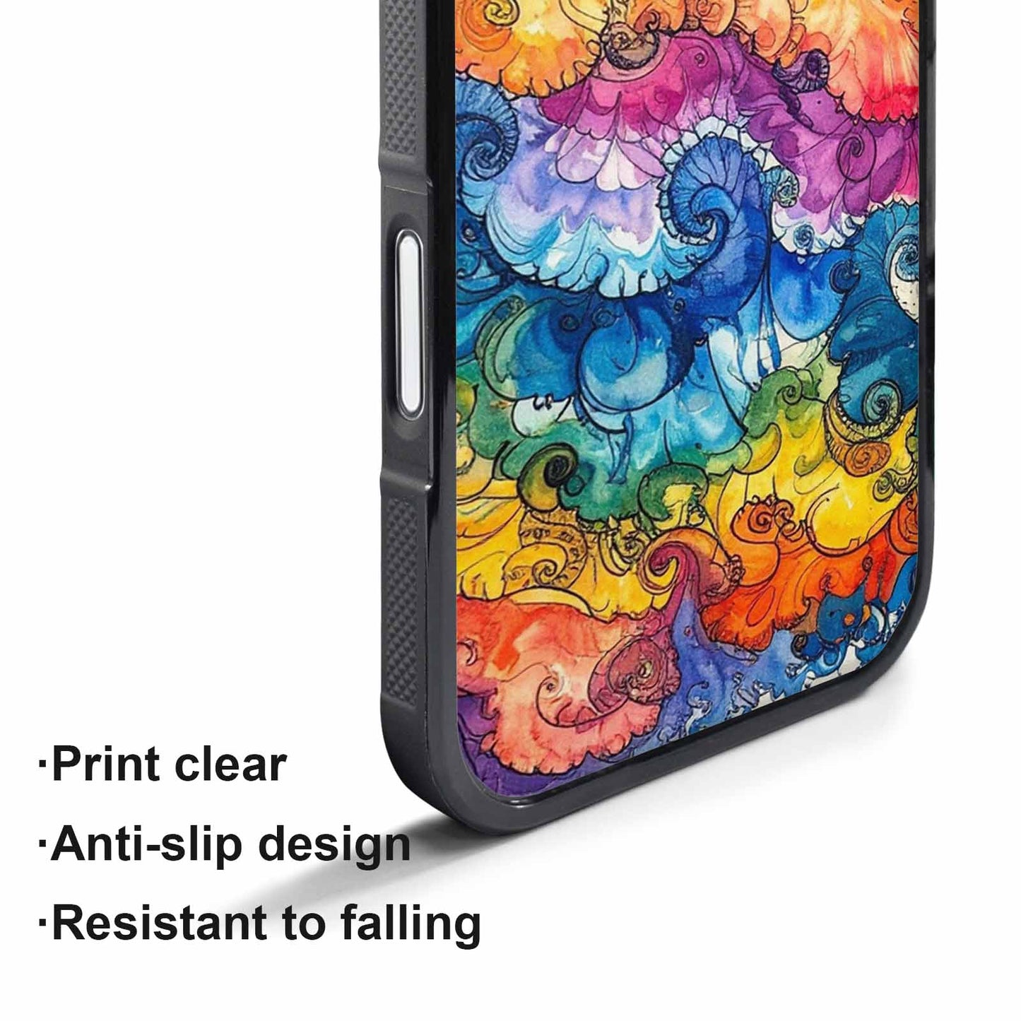 iPhone 17 Pro Case — Tie Dye Swirls Black Blue Tie, Custom Phone Case