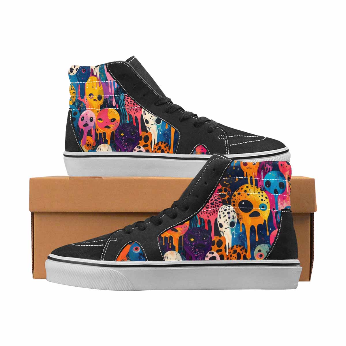 WOMEN'S Alien High Top Canvas Bold Print Wallpaper Art Custom Canvas Shoes