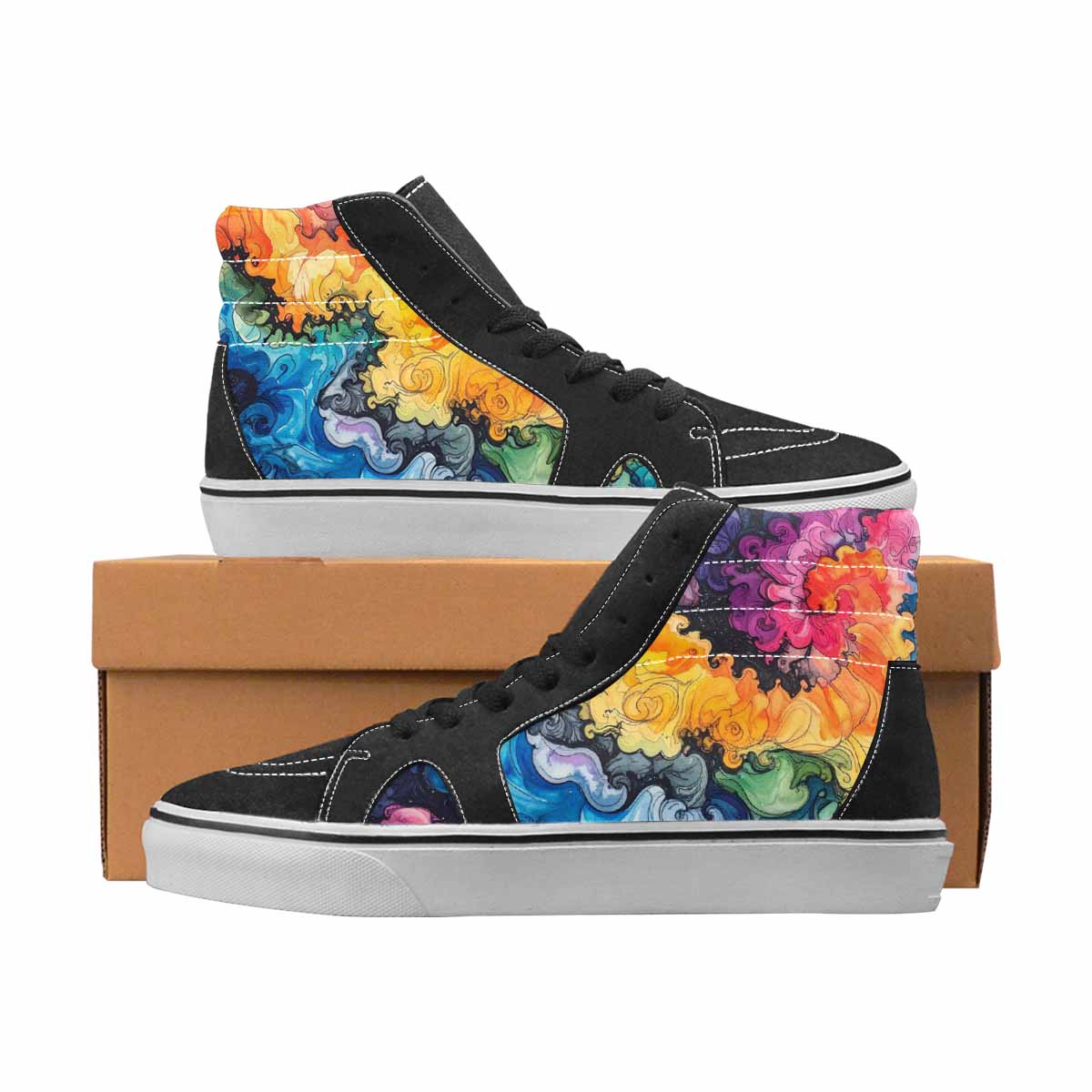 WOMEN'S Tie Dye Black & Blue Ink High Top Canvas Streetwear Cottagecore All Over Print Shoes