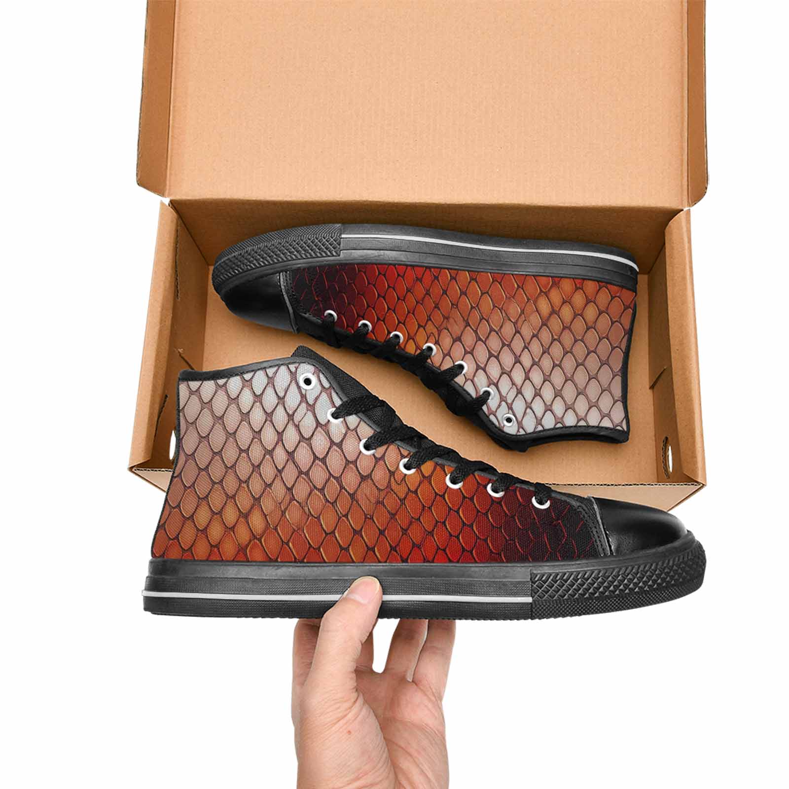 WOMEN'S Dark Snake Print High Top Canvas Aesthetic Shoes
