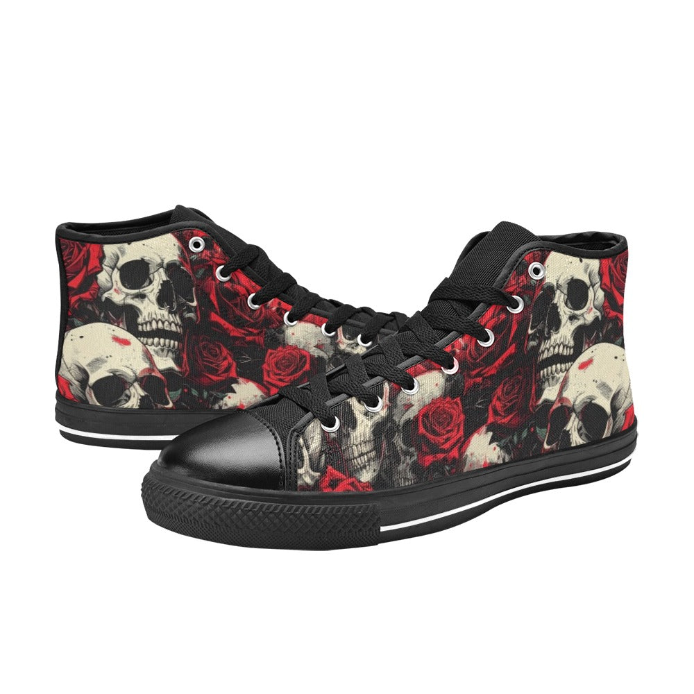 WOMEN'S Comic Book Skull Roses High Top Canvas Dreamcore Custom Shoes