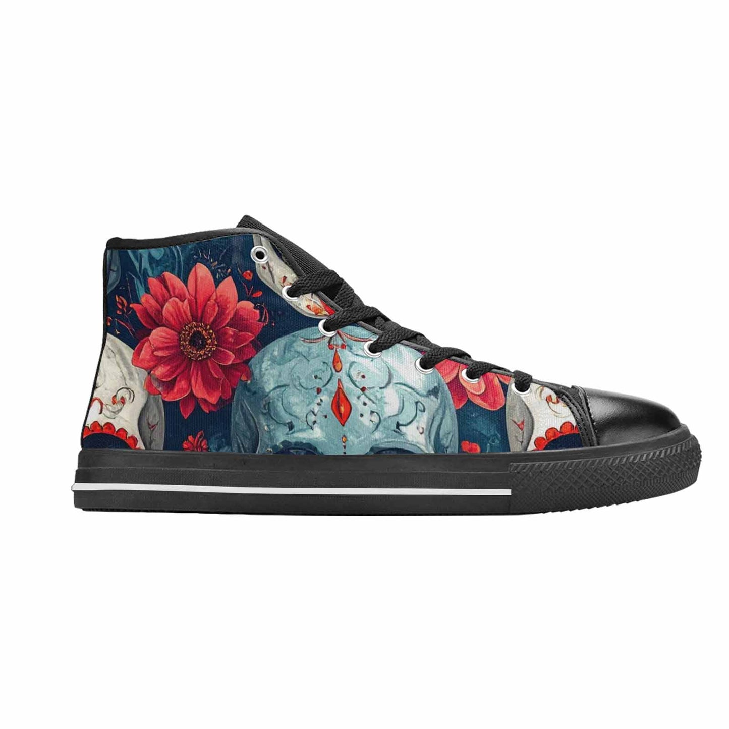 WOMEN'S Marble Skull High Top Canvas Neon Fantasy Shoes