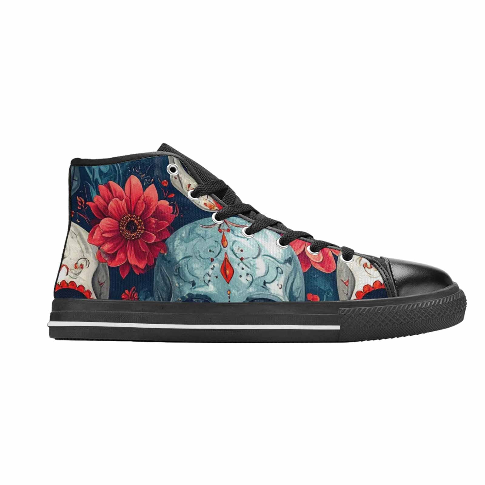 WOMEN'S Marble Skull High Top Canvas Neon Fantasy Shoes