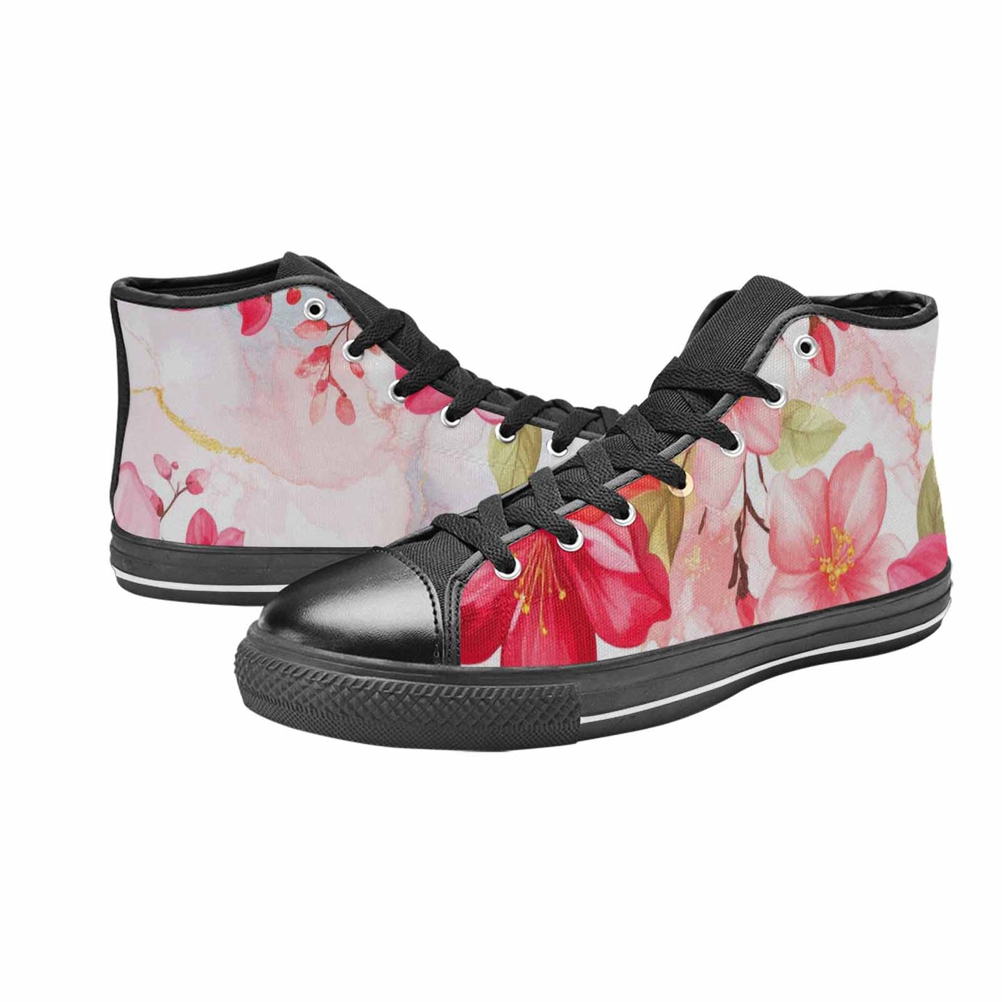 WOMEN'S Marble Floral High Top Canvas Vibrant Chaos Custom Sneakers