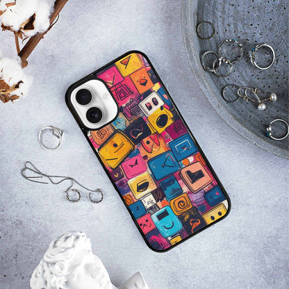 iPhone 16 Plus Case — Hand Drawn Icon Doodle Pattern Hundreds, Custom Art Phone Cover
