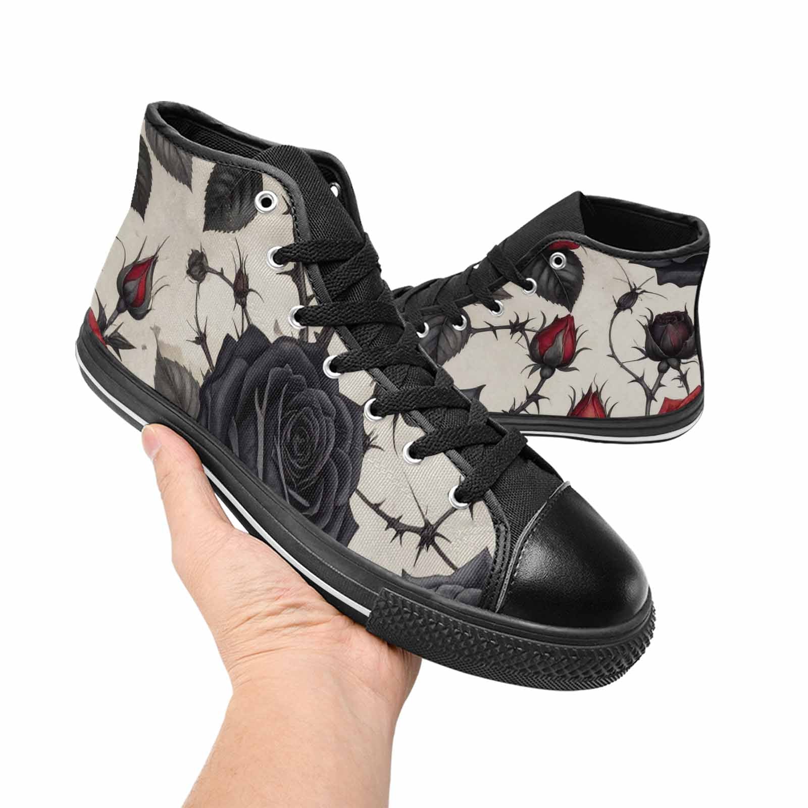 MEN'S Black Gothic Rose High Top Canvas Cottagecore Shoes
