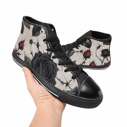 MEN'S Black Gothic Rose High Top Canvas Cottagecore Shoes