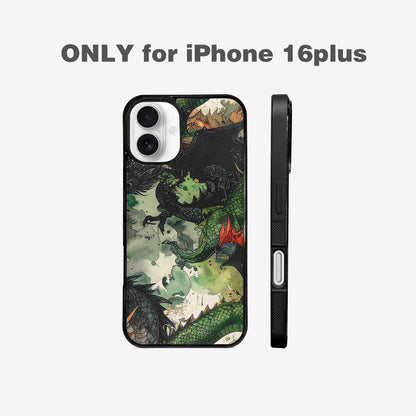 iPhone 16 Plus Case — Dragon Scale Black Green Ink Dragons, Customized Protective Case